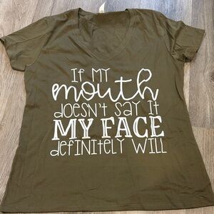 Olive Graphic Tee with Bold White Text